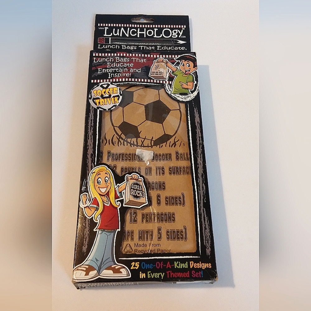 Lunchology Soccer Trivia Paper Lunch Bags Interesting Graphics Collectible